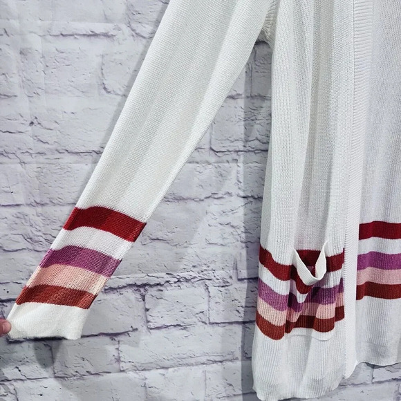 Torrid Cardigan Open Front Sweater Size 1 White Striped Pockets Long Sleeve Knit - Picture 6 of 12